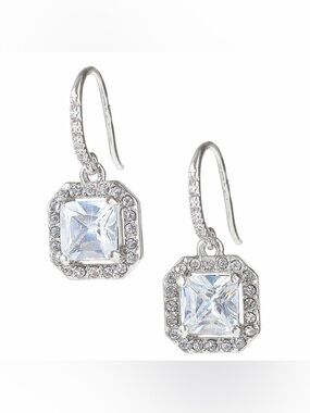 Stella & Dot Silver Square Crystal Deco Drop Earrings